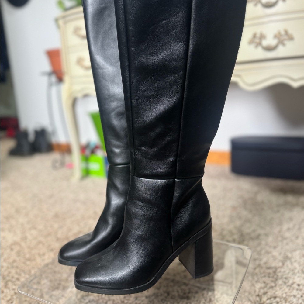 Black Leather Knee-High Boots